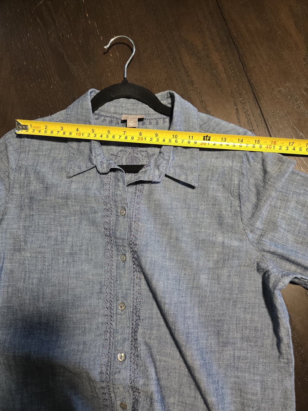 J. Jill Blue Chambray Embroidered Button Down Shirt. 100% Cotton. - Picture 13 of 14